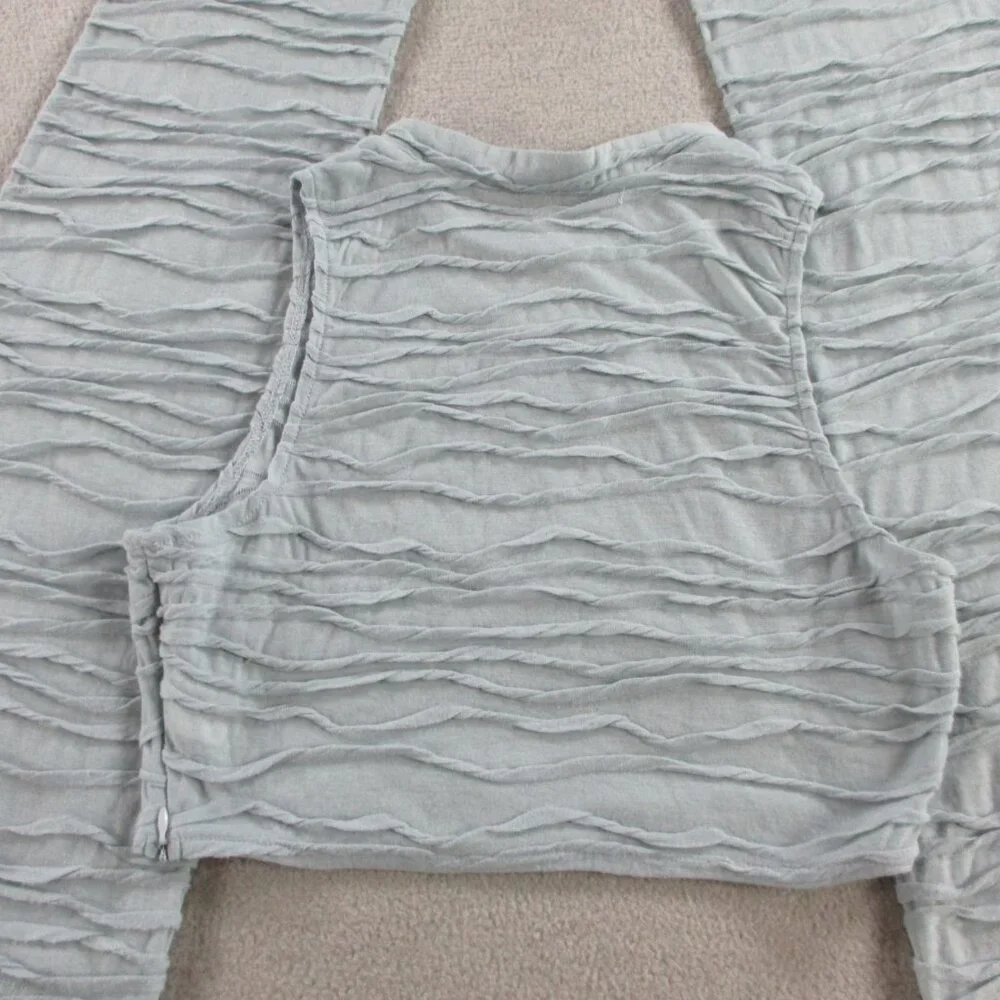 White Fox Boutique Outfit Set Womens Small Blue Pants Crop Tank Textured Flared - Picture 3 of 7